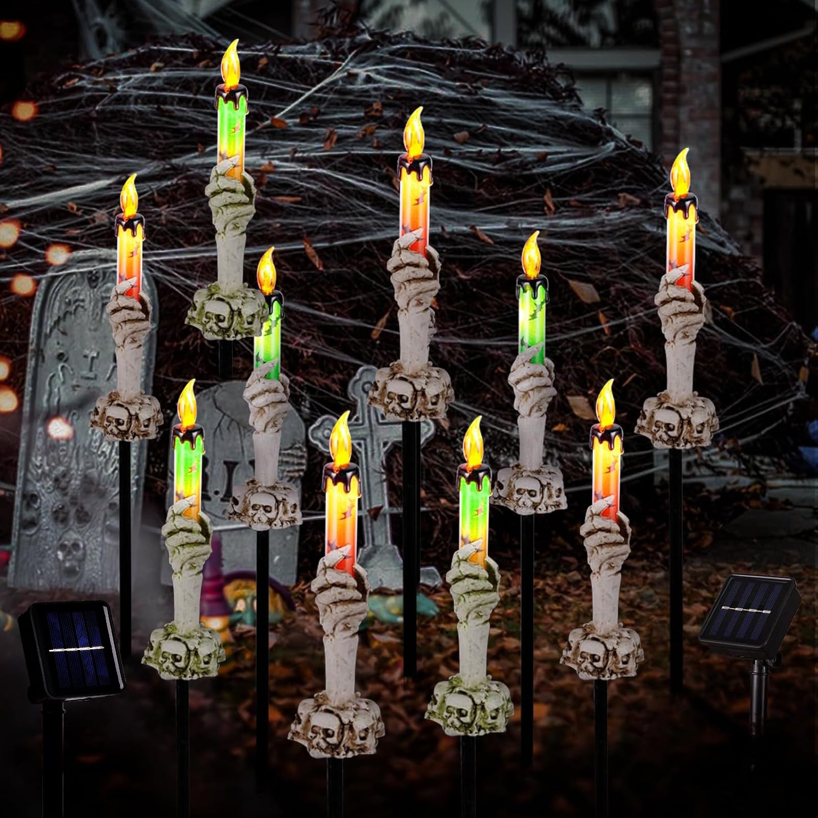Photo 1 of Halloween Pathway Lights, 10 Pack Skull Hand Candle Holder, LED Halloween Decor Candle Lights Solar Powered, Indoor & Outdoor Party Home Garden Porch Decoration