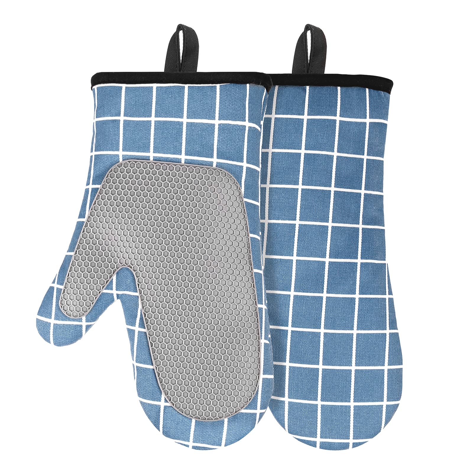 Acxilexy Oven Gloves Heat Resistant, Silicone Kitchen Oven Mitts with Cotton Lining and Non-Slip Surface, Square Splicing Heat Insulating Gloves for Kitchen, Baking, BBQ, Grilling, Barbecue