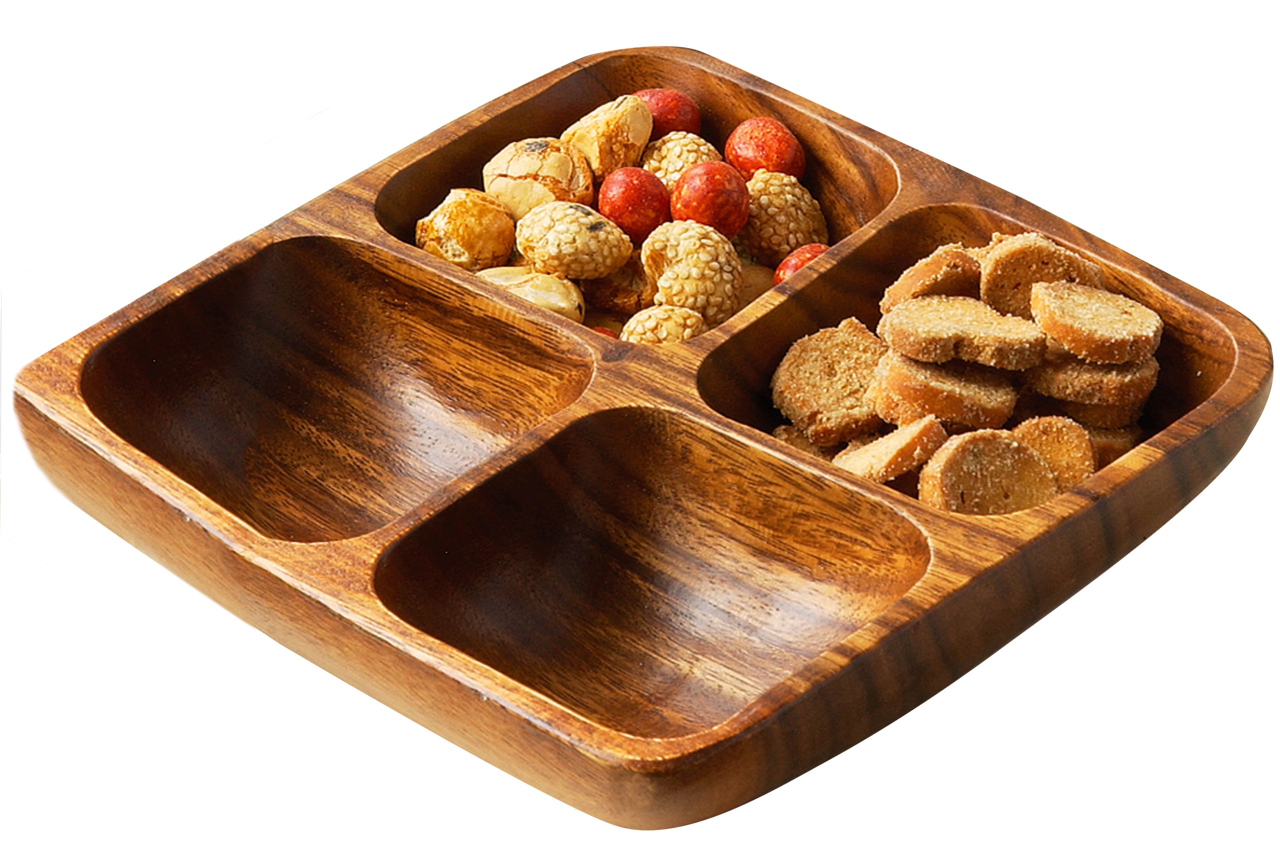Premier Housewares 1104552 Acacia Wood 4 Section Square Serving Dish, 5 x 20 x 20 cm Brown