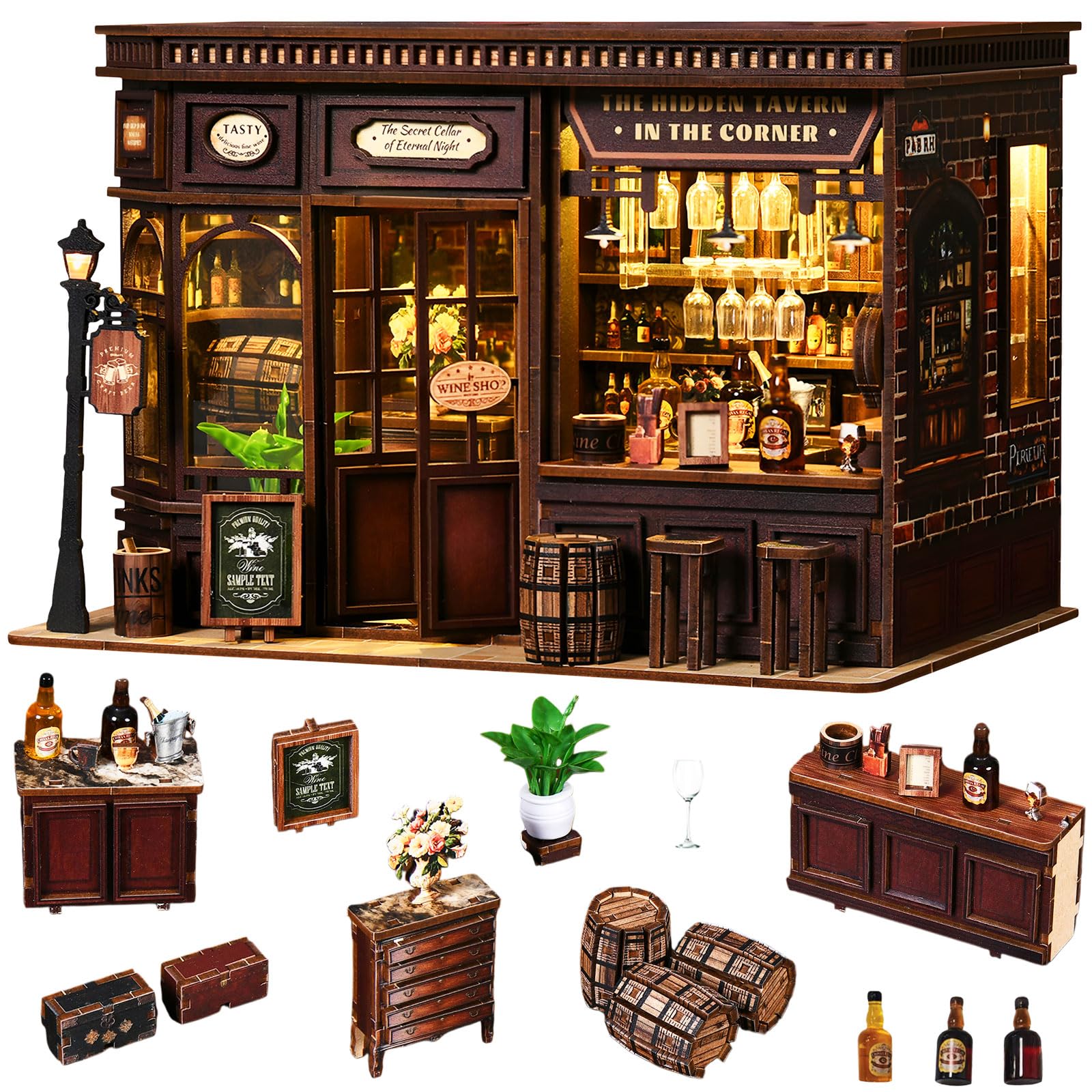 Lycidae Book Nook Kits for Adult Teens and Beginners, DIY Miniature House Kits, Booknook Tiny House Bookshelf Decor 3D Wooden Puzzle, Gifts for Family, Friends, Bookshelf Insert Decor with LED Light