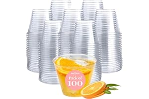 Prestee 5 oz Clear Plastic Cups - 100-Pack, Hard Disposable Drinkware - Punch, Wine & Cocktail Glasses - Bulk Plastic Tumbler