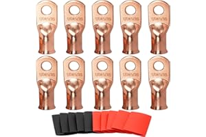 SVAAR 0 Gauge Copper Lugs - 1/0 AWG-5/16 Ring Terminals & Battery Cable Ends - 10PCS Heavy Duty Battery Terminal Connectors + 3:1 Heat Shrink Tube