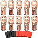 SVAAR 10pcs 0 Gauge Copper Lugs 1/0 AWG-5/16"Ring