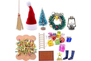 HKLMRO 22Pcs Doll House Christmas Decoration Fake Light String Hat Wreath Mini Tree Gift Boxes Dollhouse 1:12 Toyhouse Miniature Model Pretend DIY Fairy Figurines Garden Hanging Ornaments Party