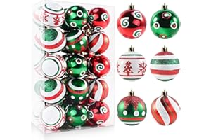AOWUTUS 2.36’’ Christmas Balls Ornaments - 30PCS Plastic Christmas Tree Ornaments Balls Shatterproof, White Green and Red Hanging Decorations for Christmas