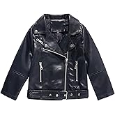 ELUCKFACE Kids Faux Leather Biker Jacket, Motorcycle Style with Lapel Collar Spring Fall Coat for Boys and Girls 3-16 Years