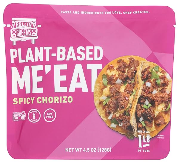 ROLLINGREENS PLANT BASED CHORIZO ME’EAT, 4.5 OZ