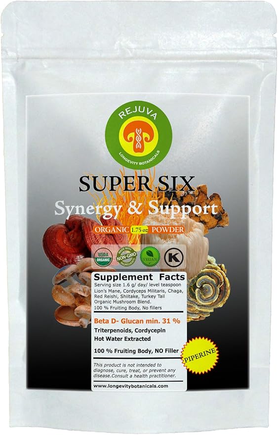 Organic Mushroom Super Six Blend Extract USDA 100 Fruiting Body & Piperine (1.75) Amazon.ca