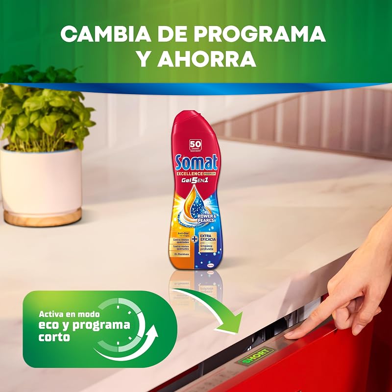 Somat excellence gel frescor anti-odor (70 lavagens), detergente desengordurante para lavar louça, líquido para lavar louça automático engarrafado, saboneteira com vinagre