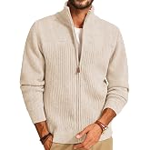 PJ PAUL JONES Mens Ribbed Knit Full Zip Dress Sweater Cardigan | Stand Collar, Knit Textured, Long Sleeve, Regualr Fit, Heavy Weight, Warm, Suit for Business Casual Office Work Camp
