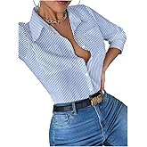WDIRARA Women's Button Down Shirt Long Sleeve Collared Blouse Work Office Business Top
