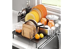 Urackify 304 Stainless Steel Dish Drying Rack, Expandable Dish Rack for Kitchen Counter, Large Dish Drainer with Adjustable D