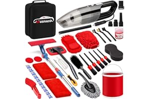 GPUSFAK 41Pcs Car Wash Cleaning Kit with High Power Handheld Vacuum Windshield Cleaning Tool Collapsible Bucket Detailing Brushes Tire Brush Towels Complete Detailing Set for Car