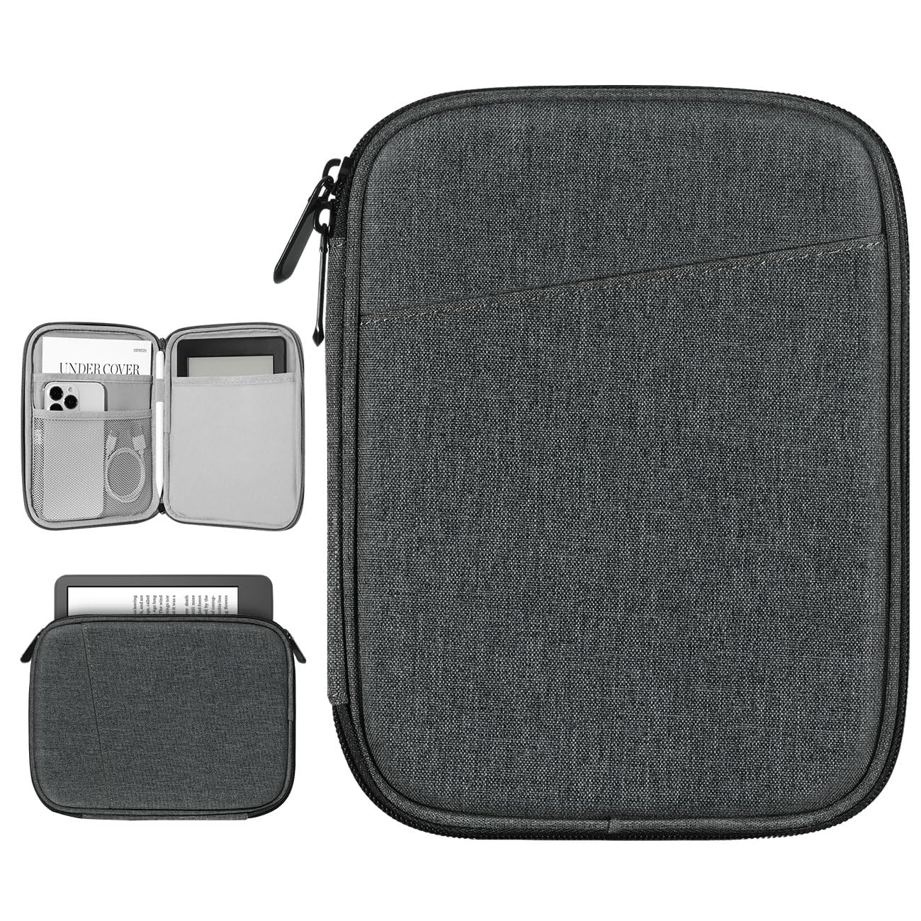Vinabilia 6-7 Inch Protective Sleeve Carrying Case for 7" Kindle Paperwhite and Kindle Colorsoft Signature Edition, 6" Kindle, 6" Kobo Clara BW/Colour, 7" Kobo Libra Colour/E-Reader, Dark Gray