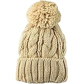 �鶹�� Essentials Womens Women's Chunky Cable Beanie with Yarn Pom