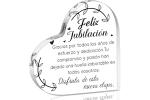 Yopyame Spanish Retirement Acrylic Gifts - Regalos para Feliz jubilación Heart Acrylic Plaque for Women Men Unique Acrylic Keepsake Paperweight for Retirees in Spanish Retirement Party Plaque Decor