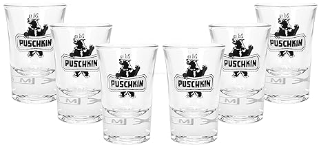 Puschkin Vodka Shotglas Glas Gläser Set - 6x Shotgläser 2cl geeicht