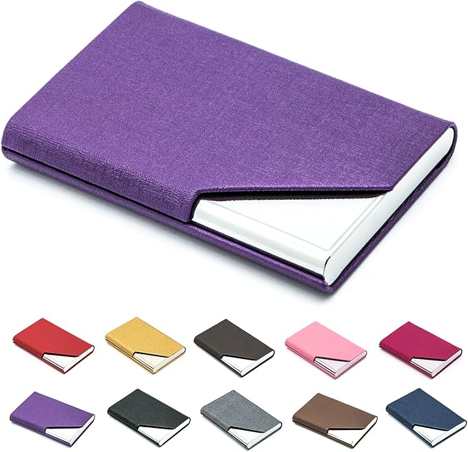 Padike Business Name Card Holder Luxury PU Leather & Stainless Steel
