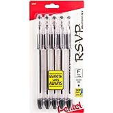 Pentel RSVP Ballpoint Pen, (0.7mm), Fine Line, Black Ink, Pack of 5 (BK90PF5A)