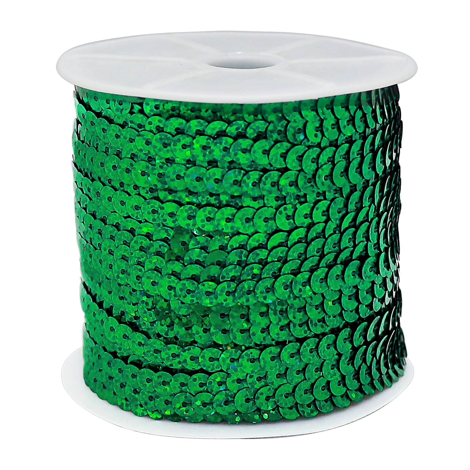 FQTANJU Green Sequin Trim on String - 6mm Round Flat PVC Sequins Trim for Sewing, Costume Accessories, Craft Fringe & Embellishments, 100 Yards/Roll