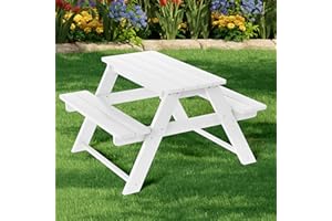 Costaelm Kids Picnic Table, HDPE All Weather Outdoor Toddler Picnic Table and Chair Set Kids Bench for Patio, Backyard, Garden, Lawn, White