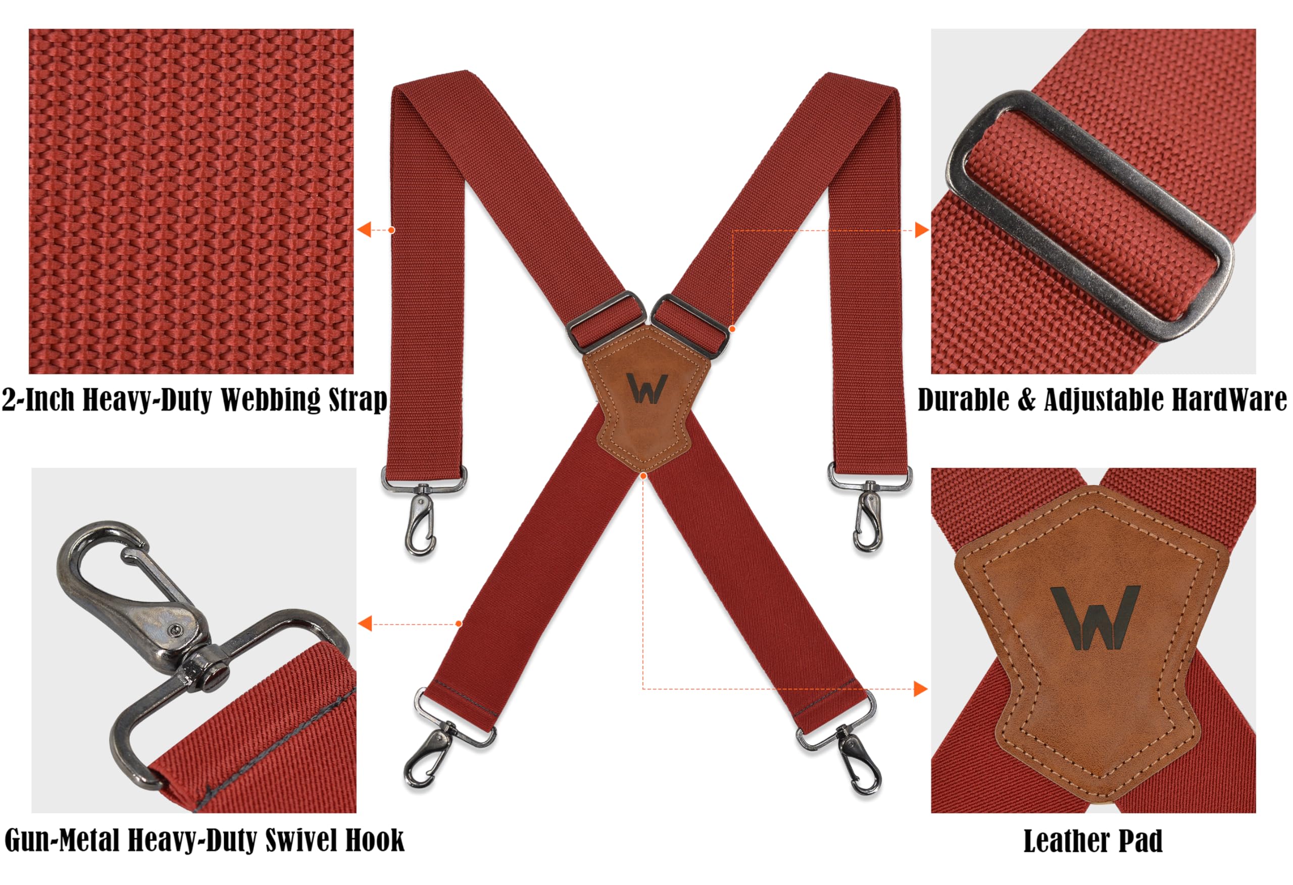 WELKINLAND 2Inch-Wide Heavy Duty Work Suspenders for Men