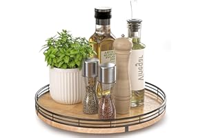 12" Lazy Susan Oak Wood Turntable Organizer for Cabinet, Farmhouse Round Wooden Lazy Susan Organization and Storage for Dinin