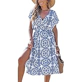 CUPSHE Women Swimsuit Cover Up Midi V Neck Short Sleeve Tropical Beach Coverup Dress