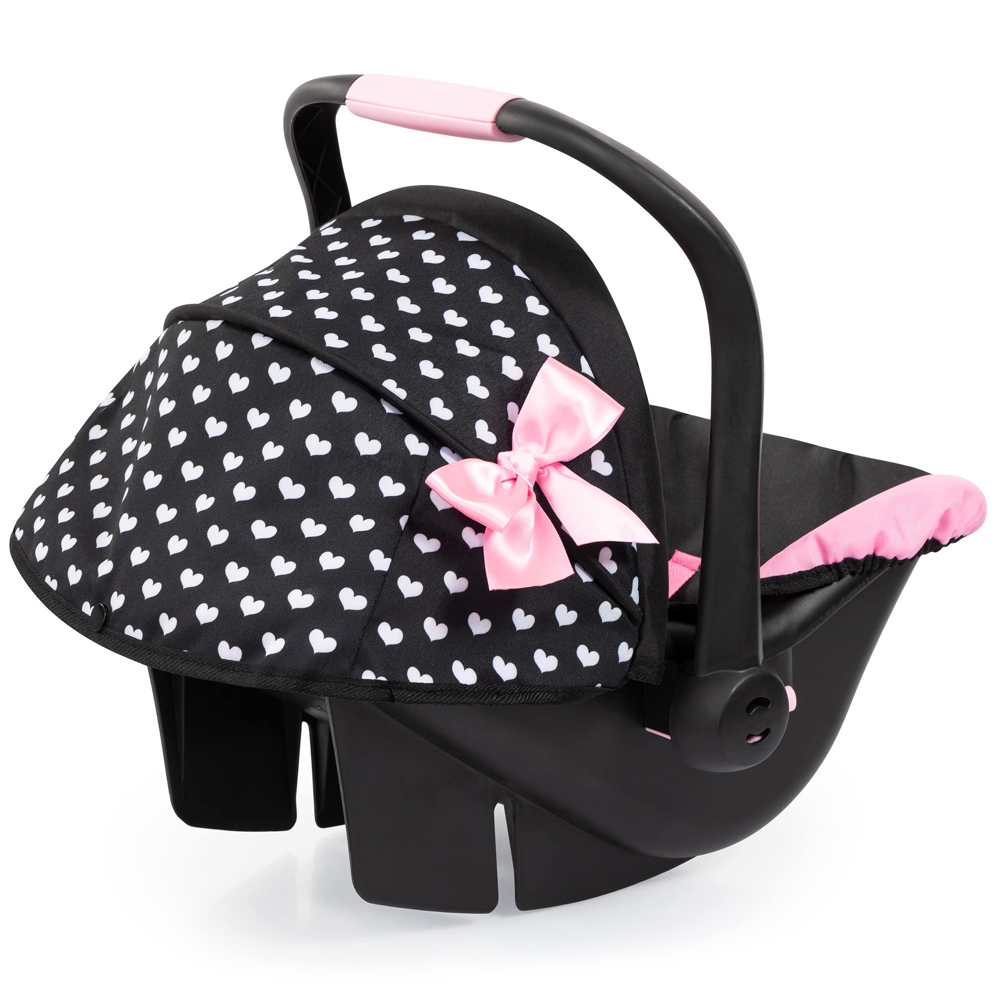 Bayer Design Dolls: Deluxe Car Seat: Hearts Black & Pink - Pretend Play Accessory for Dolls/Plushes Up to 18