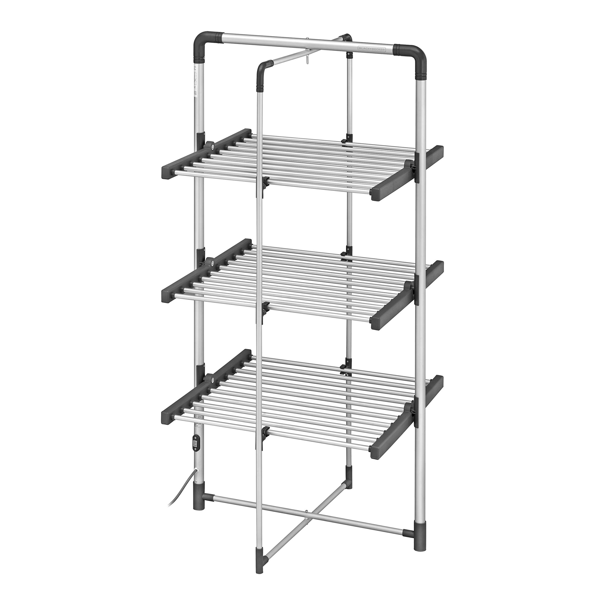 BLACK+DECKER 63099 3-Tier Heated Clothes Airer Aluminium, Cool Grey, 140cm x 73cm x 68cm