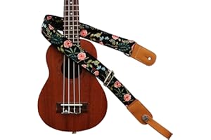 MUSIC FIRST Original Design “Dark Night Garden” Soft Muslin & Genuine Leather Ukulele Strap Ukulele Shoulder Strap With a Gen