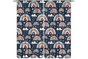 Llylumty Rainbow Curtains for Children Bedroom,Black Cute Rainbow Colud Room Darkening Window Curtains Decorative Cartoon Blackout Curtain for Girls Bedroom 21x45in,2 Panel Set