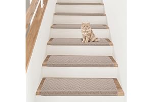 15 Pieces Ultra Plush Bullnose Carpet Stair Treads 9.5"x30" – Non Slip, Self Adhesive, Pet Friendly, Washable, Reusable, Skid