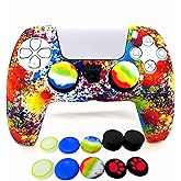 Skin for PS5 Controller Grips, Silicone Case Cover for PlayStation 5 Anti-Slip Protector with 10pcs Thumb Joysticks Caps (Splashing Graffiti)