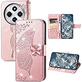 CCSmall Wallet Case for Xiaomi Redmi 14C 4G Case for Women Girls, Embossed Floral Butterfly PU Leather Flip Case Cover with Card Slot Holder for Xiaomi Redmi 14C 4G Rhinestone Rose Gold