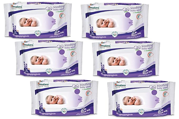 Himalaya Soothing Baby Wipes, 12 Wipes Each (White) Pack of 6/72 Wipes