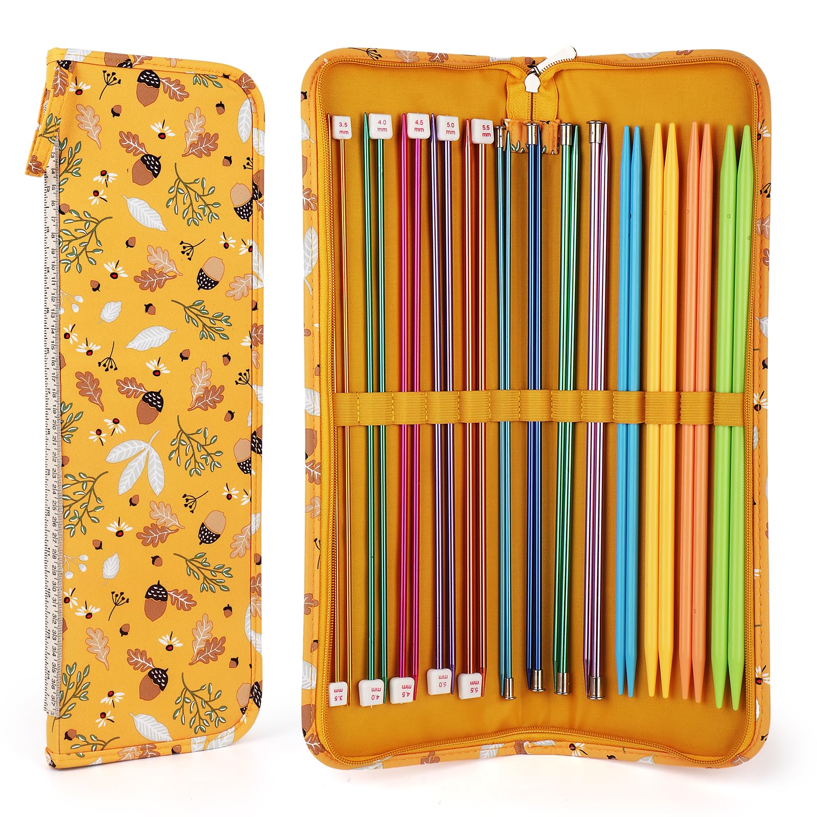 Aeelike Knitting Needle Storage Case, Knitting Needle Storage Holder Case Large for Long Needles 40cm, DPN and Tunisian Crochet Hooks, Yellow Dragonfly