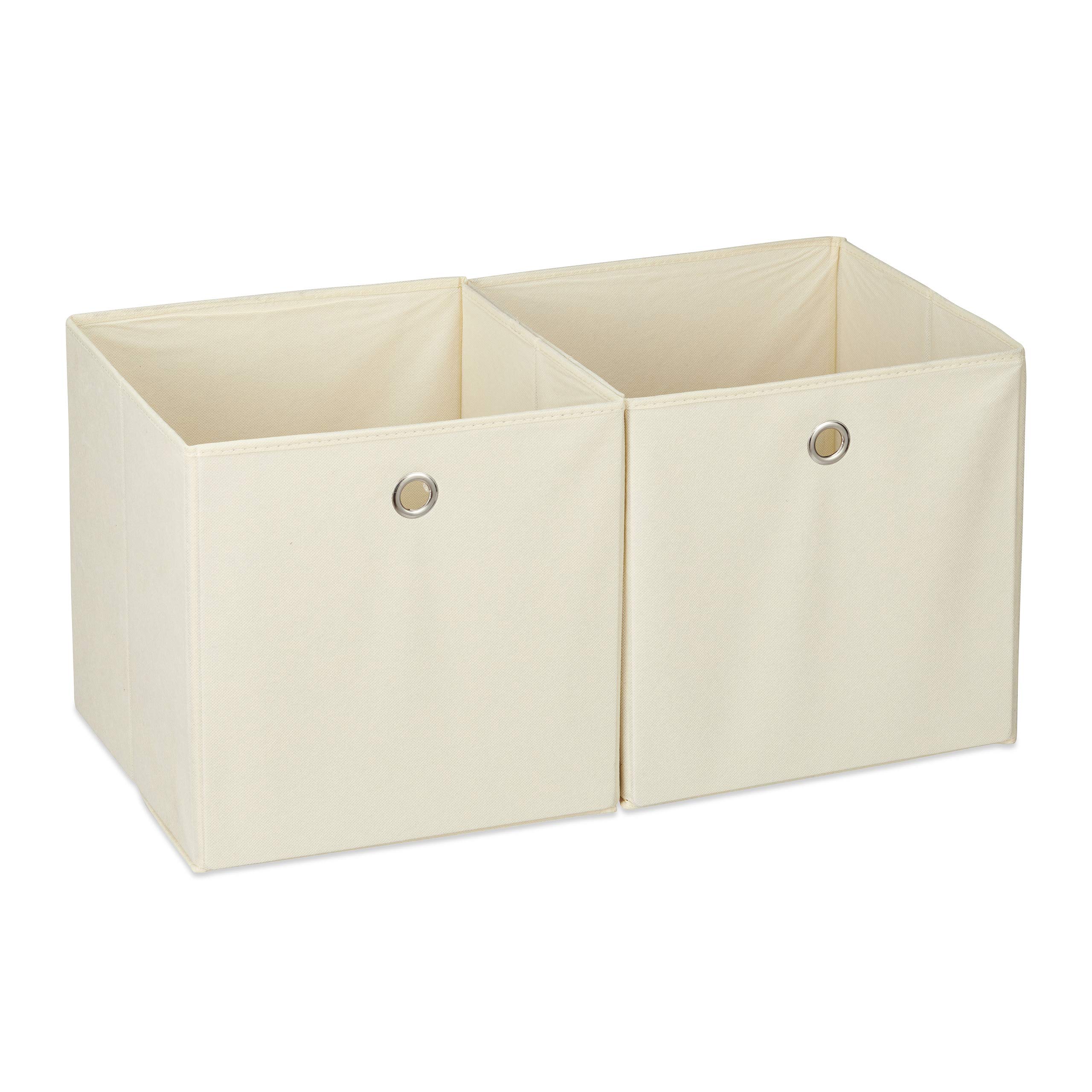 Relaxdays Storage Box Set of 2, Square, Shelf Storage Basket, Square Bins 30x30x30 cm, Beige