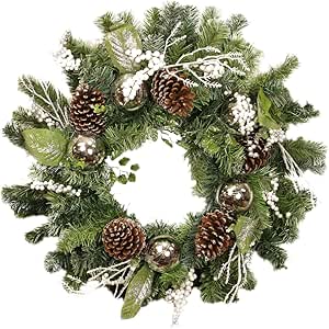 61 cm pre-decorated y ligera plateado pelota, bayas y pino Cono