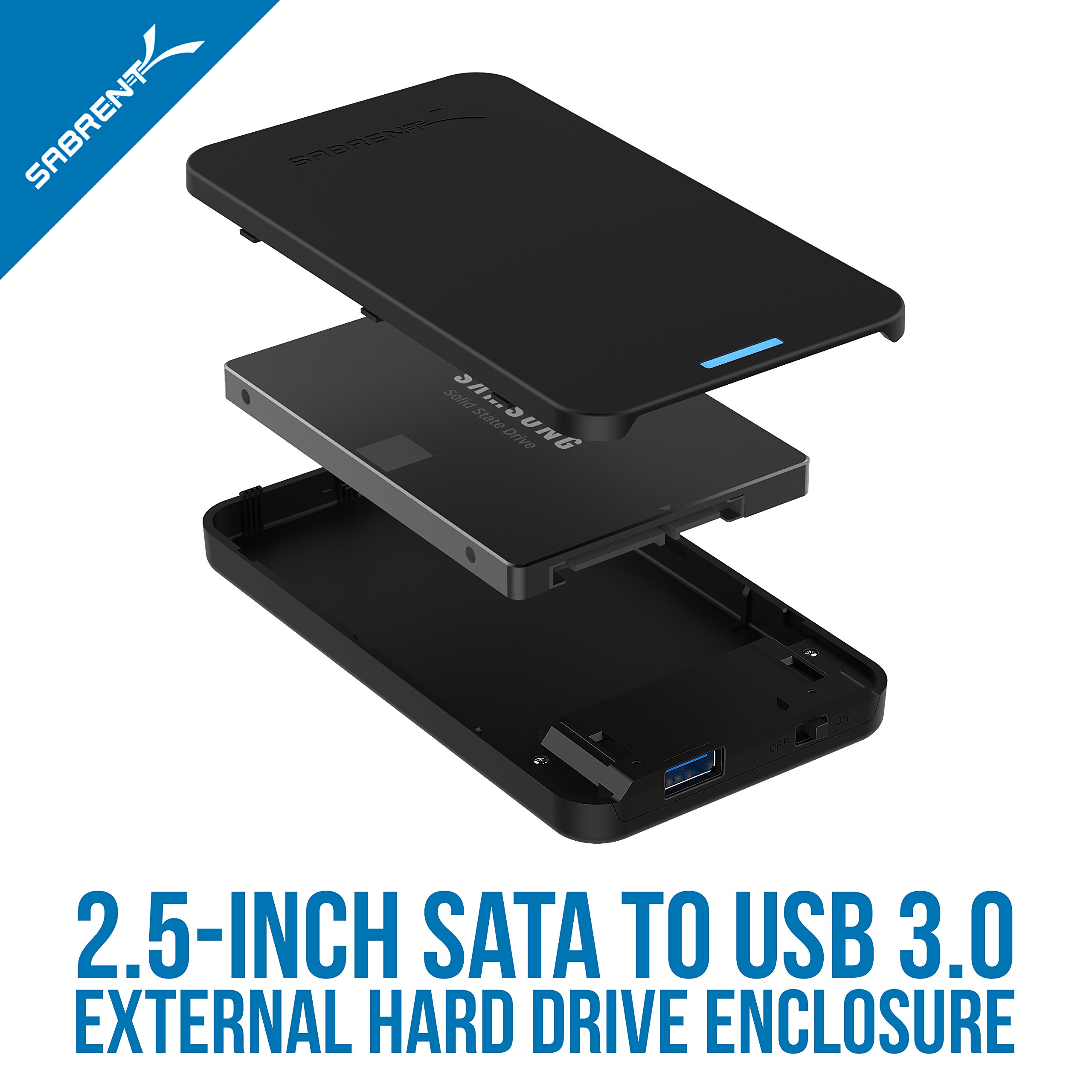 Sabrent 2.5-Inch SATA to USB 3.0 Tool-free External Hard Drive Enclosure [Optimized For SSD, Support UASP SATA III] Black (EC-UASP)