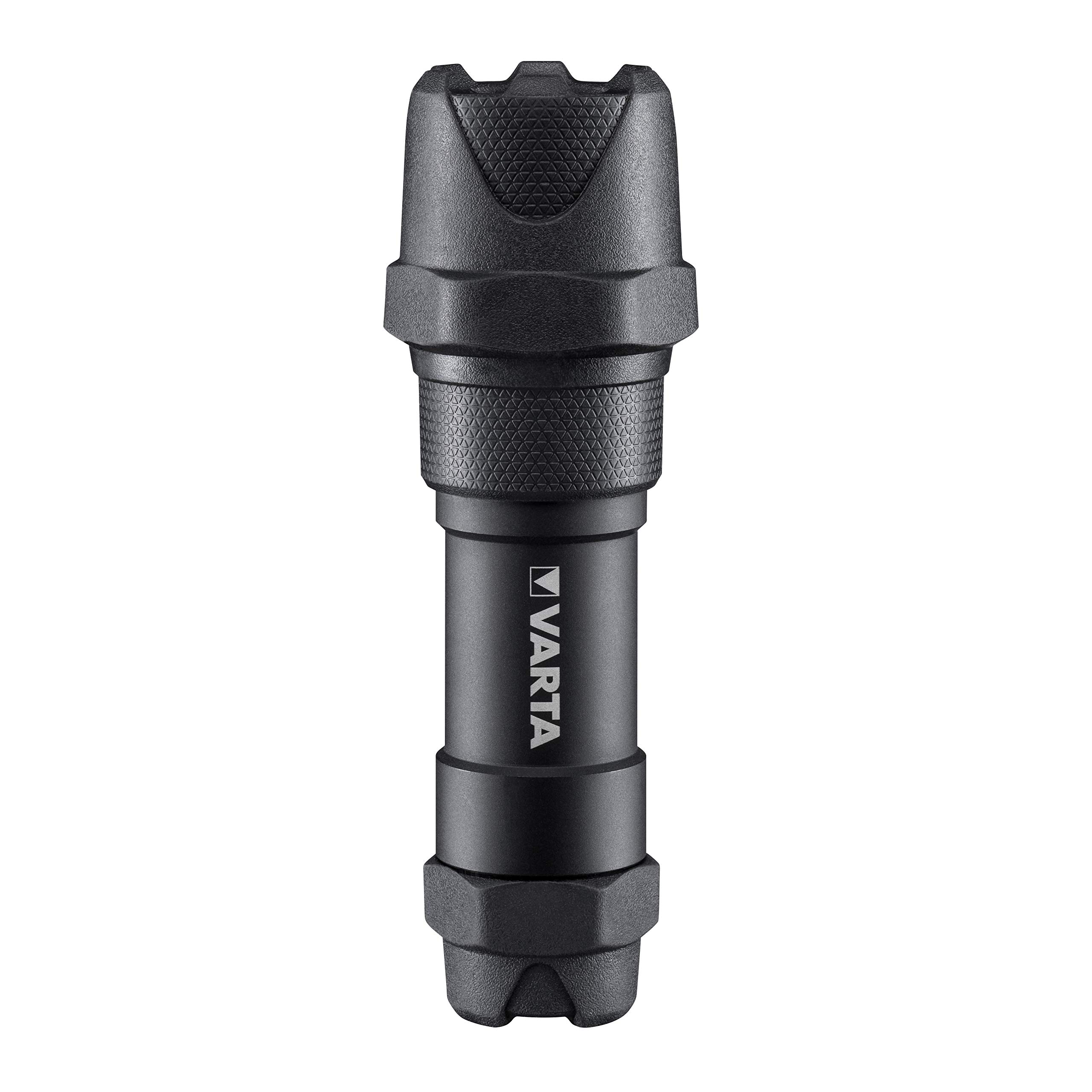 Varta Indestructible F10 Pro 6 Watt LED Torch/Work Light, incl. 3X AAA Longlife Power Batteries, Waterproof and dust-Resistant, absorbs Impact, anodised Aluminium casing, Black