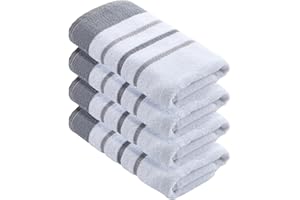 GREAT BAY HOME Decorative Hand Towel Set - Combed Cotton 4 Pack 26x16 Hand Towel Set - Luxurious, Ultra-Soft, Durable Towels for Bathroom Decor (Dark Grey/Light Grey)
