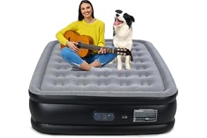 HikerSKY Queen Air Mattress with Built in Pump, Inflatable Mattress for Home, Blow up Air Bed 3 Min Quick Inflation and Deflation, Thin Velvet Top, 18'' Queen Size Gray