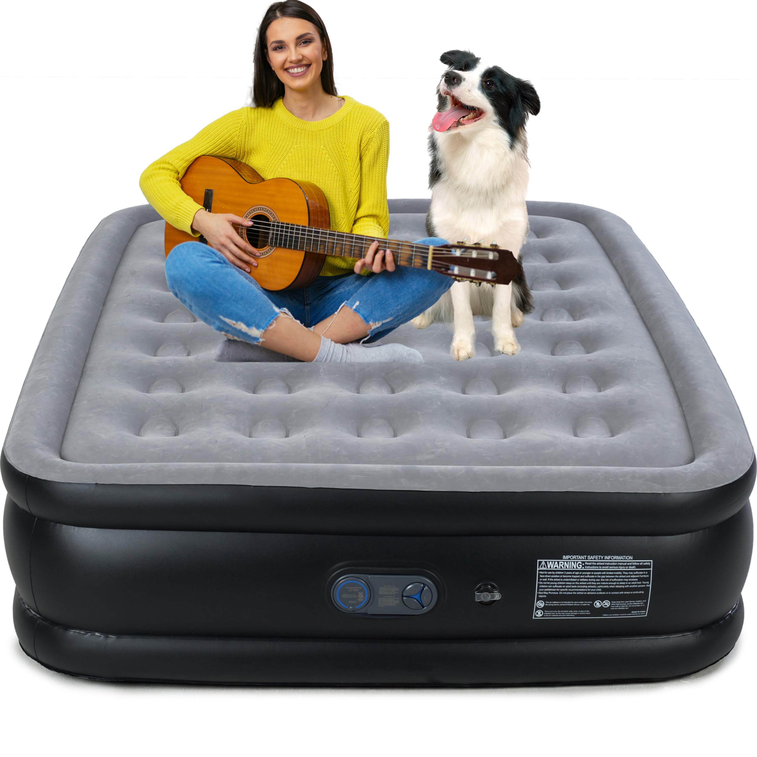Photo 1 of HikerSKY Queen Air Mattress with Built in Pump, Inflatable Mattress for Home, Blow up Air Bed 3 Min Quick Inflation and Deflation, Thin Velvet Top, 18'' Queen Size Gray