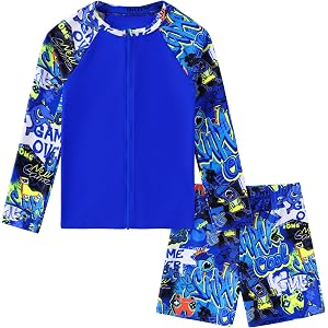 Ghteas Boys Two Piece Swim Set Rash Guard Long Sleeve Swimsuits Kids UPF 50+ Bathing Suit for 4-12 Years