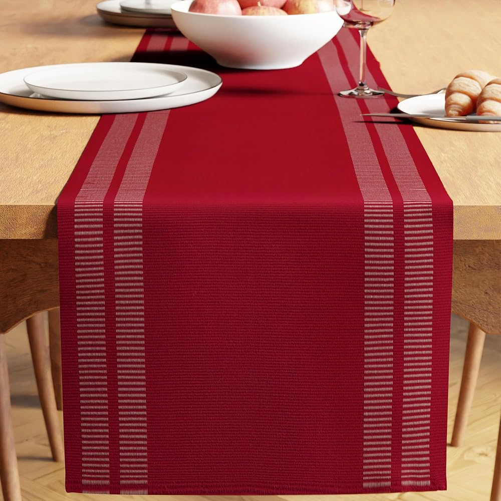 Encasa XO Dining Table Runner 32x183 cm Red Fine Rib Cotton