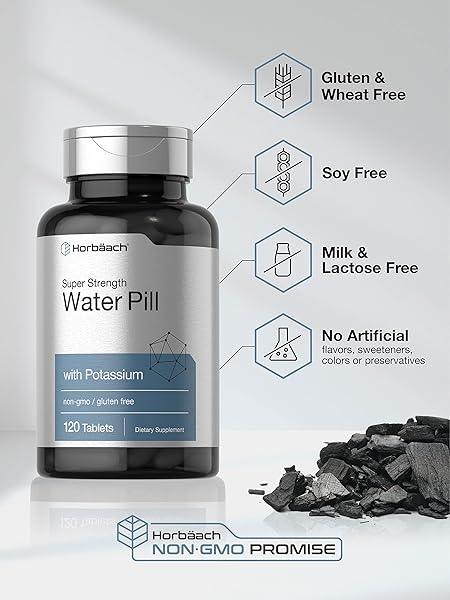 HORBÄACH WATER PILLS | SUPER STRENGTH | 120 TABLETS | VEGETARIAN, NON-GMO & GLUTEN FREE SUPPLEMENT