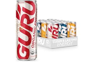 GURU Organic Energy Drinks Variety Pack, Clean Energy Drink with Plant Based Natural Caffeine from Green Tea, Gluten Free and Vegan, Pre Workout, Healthy Drinks, 12oz (Pack of 12)