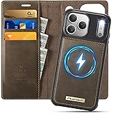 PlusnapX Wallet Case for iPhone 17 Pro Max Compatible with Magsafe, 2-in-1 PU Leather Flip RFID Blocking Card Holder Stand Shockproof Magnetic Detachable Cover for iPhone 17 Pro Max Case 6.9", Brown