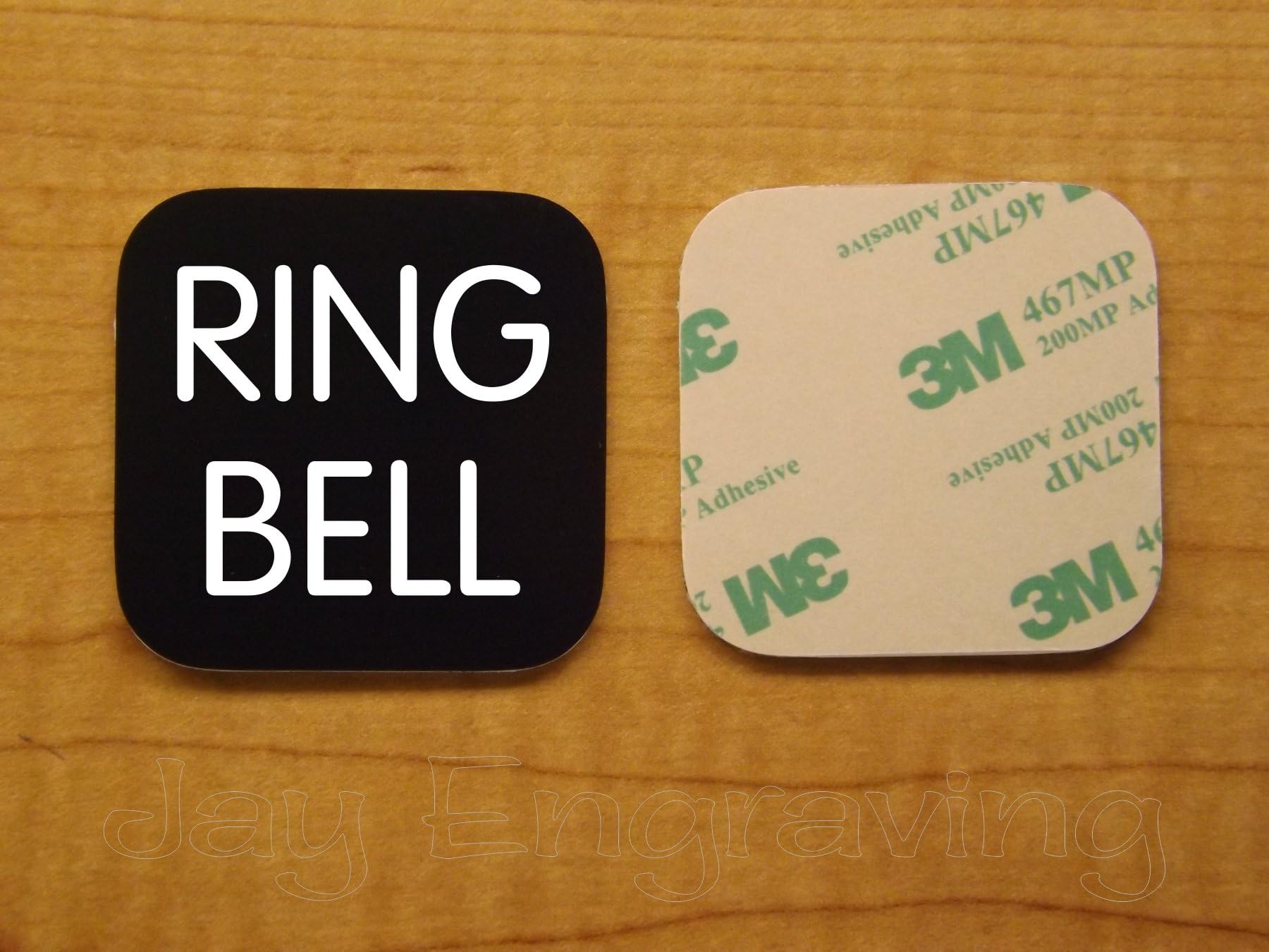Engraved 3x3-inch RING BELL Adhesive-Backed Plate | Door Bell Name Tag Sign | Engraving Small Business Home Office Wall Door Plaque Doorbell Home Security Signs Sign Placard Custom (Black)